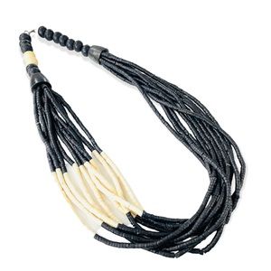 Vintage 70s Black and Cream Coconut & Horn Beaded Necklace
